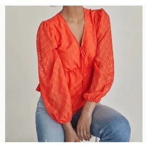 𝅺Elizabeth and James peplum blouse diamond lattice women’s size M in coral
